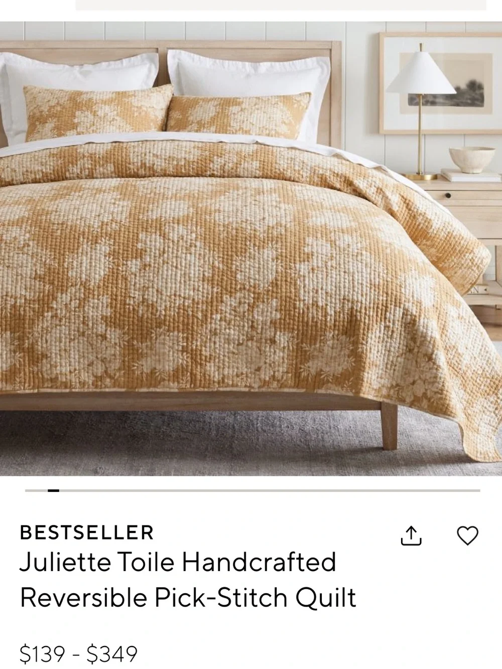 Pottery Barn Juliette Toile Reversible Pick Stitch Quilt